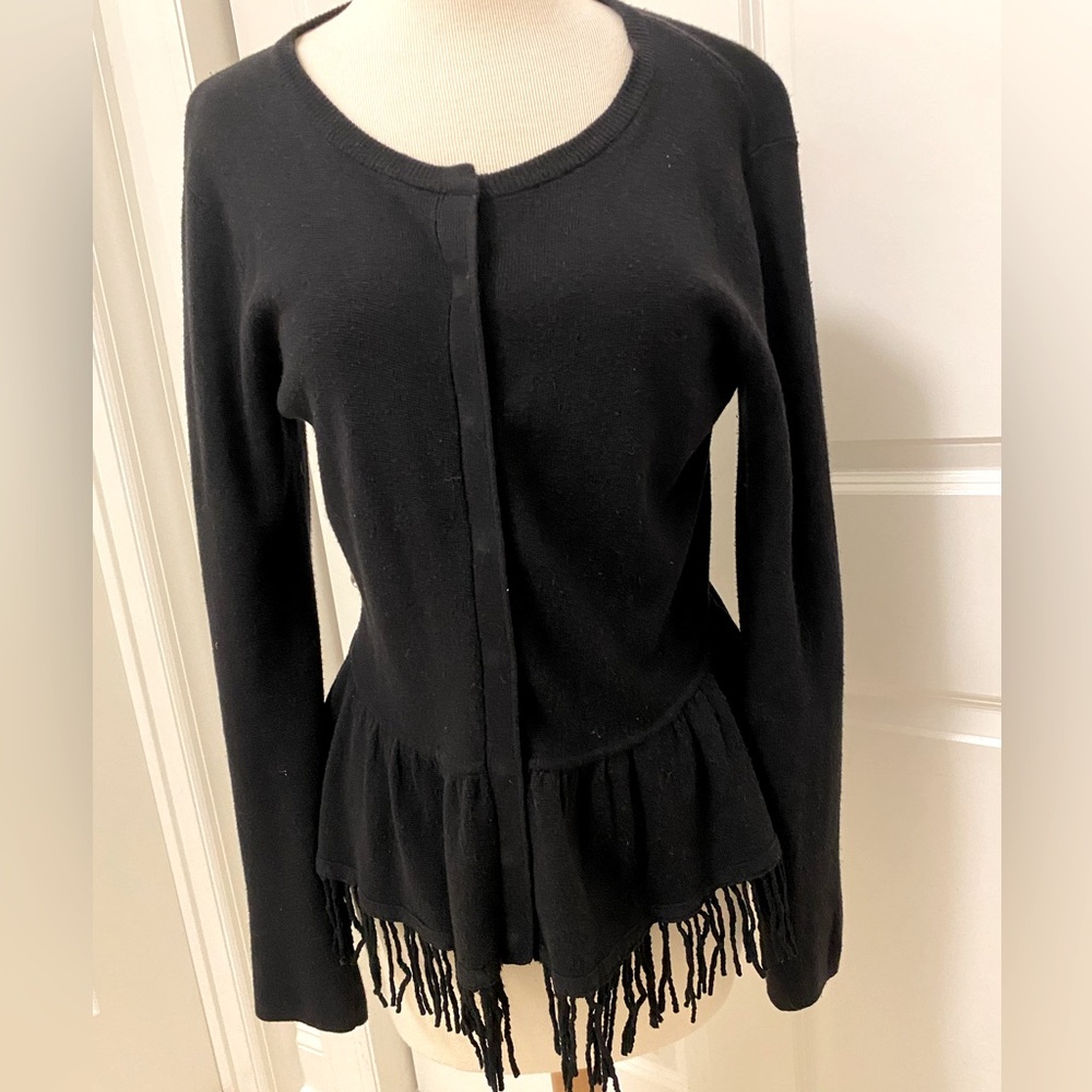 Fringed Black Cardigan, Doncaster, Size M